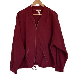 Matilda Jane Womens Bomber‎ Style Jacket Size XL Burgundy Cotton Zip Front